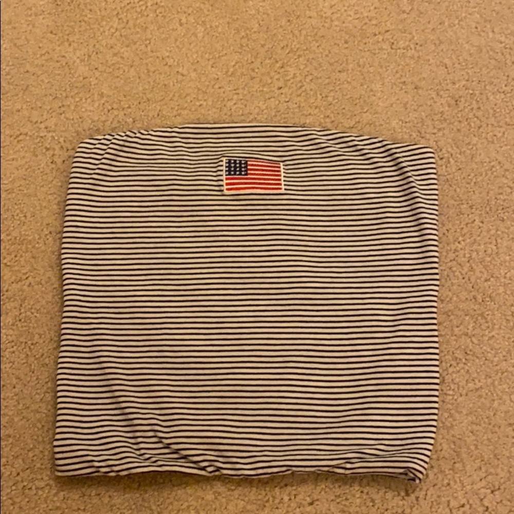 Navy blue and white striped tube top